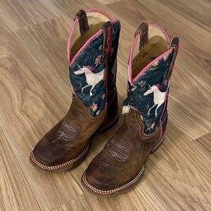 Tin Haul Kids Brown and Blue Unicorn Boots